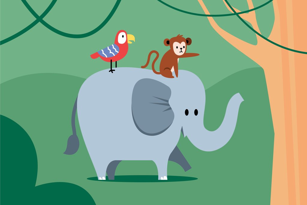 Silverfork Studio - An elephant with a monkey sitting on top of it