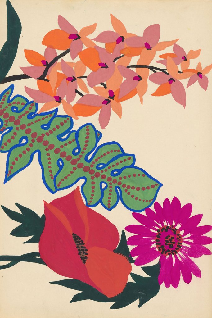 Design for embroidery of leaves and flowers (c. 1914) by Atelier Martine