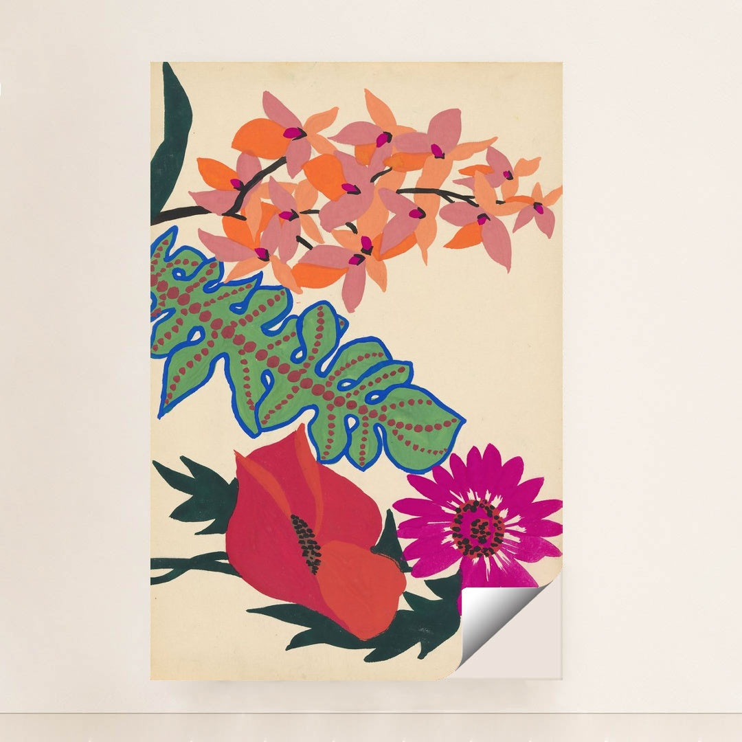 Design for embroidery of leaves and flowers (c. 1914) by Atelier Martine - Peeliez