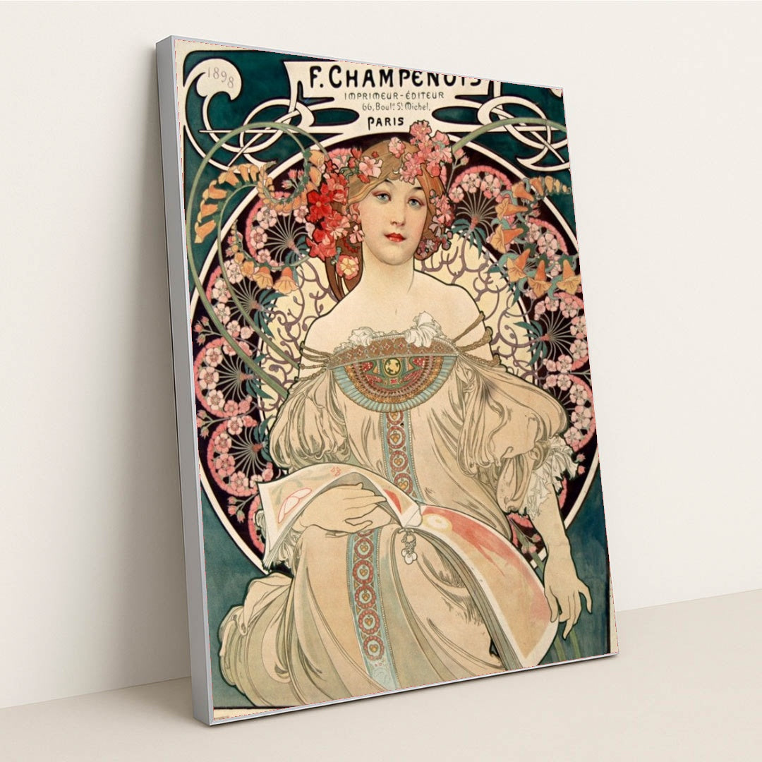 F. Champenois Imprimeur-Editeur (1898) by Alphonse Mucha - Silver Frame Stretchiez