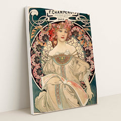 F. Champenois Imprimeur-Editeur (1898) by Alphonse Mucha - White Frame Stretchiez