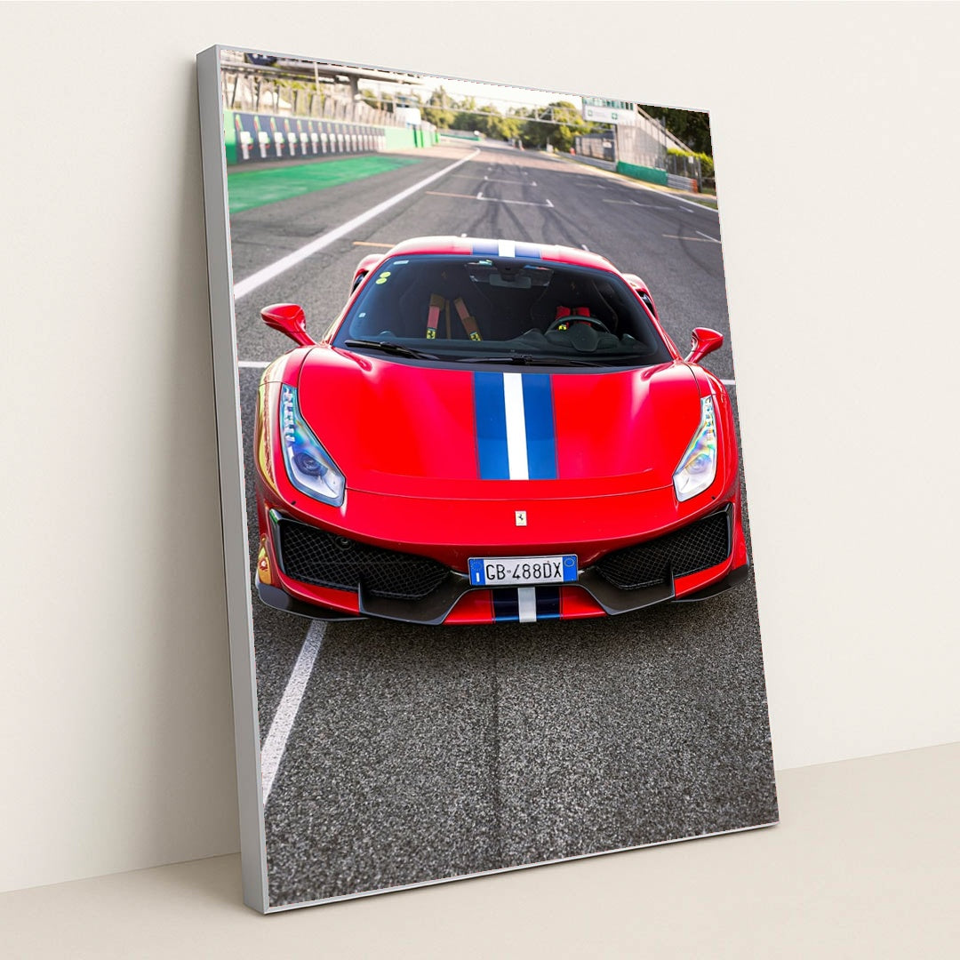 Ferrari 488 Pista on Track by Adrian Balasoiu - Silver Frame Stretchiez