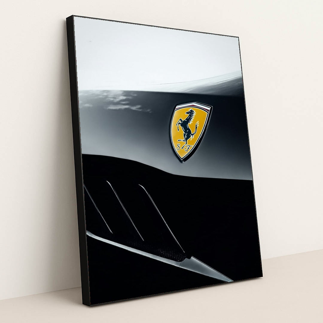 Ferrari Badge in Bold Contrast by Eugene Tkachenko - Black Frame Stretchiez