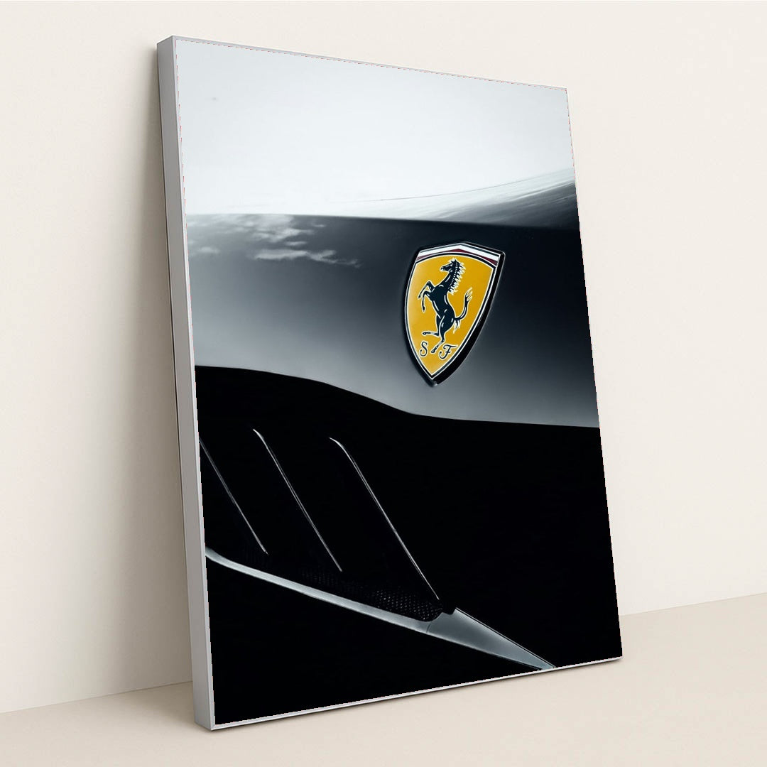 Ferrari Badge in Bold Contrast by Eugene Tkachenko - Silver Frame Stretchiez