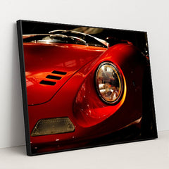 Ferrari Dino 246 GT Close-Up of Front Headlight and Curved Red Hood by Joost Crop - Black Frame Stretchiez
