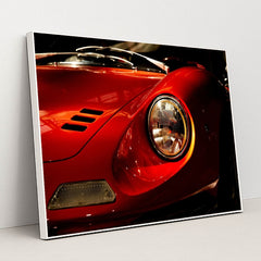Ferrari Dino 246 GT Close-Up of Front Headlight and Curved Red Hood by Joost Crop - White Frame Stretchiez