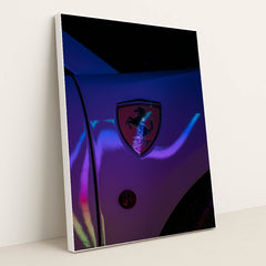 Ferrari Emblem Under Neon Lights by RanaMotorWorks - White Frame Stretchiez