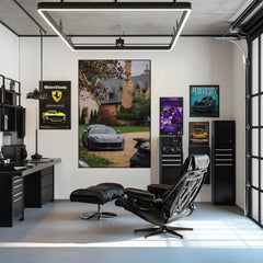 Ferrari 812 Superfast at the Estate car wall art displayed in a modern office space's stylish interior.