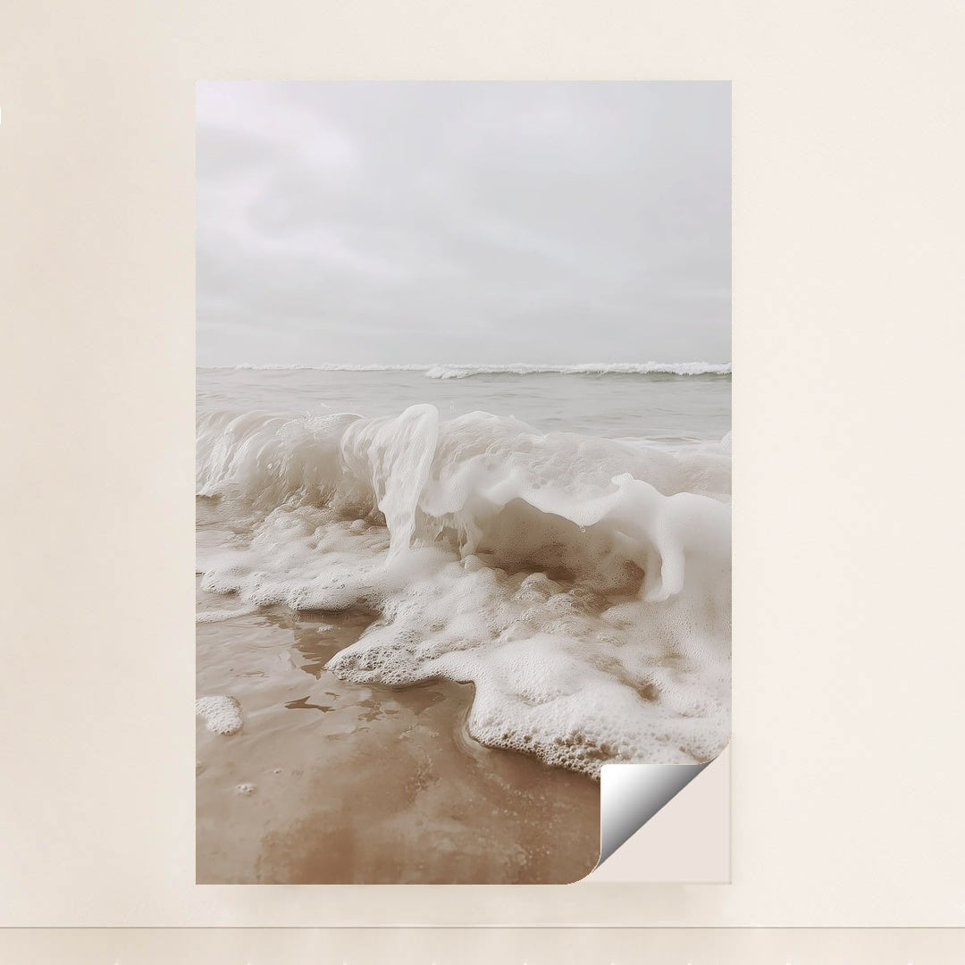 Foamy Ocean Wave Crashing onto Sandy Shore under Overcast Sky by Mistline - Peeliez