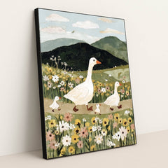 Geese in the Meadow by Anna Stone - Black Frame Stretchiez