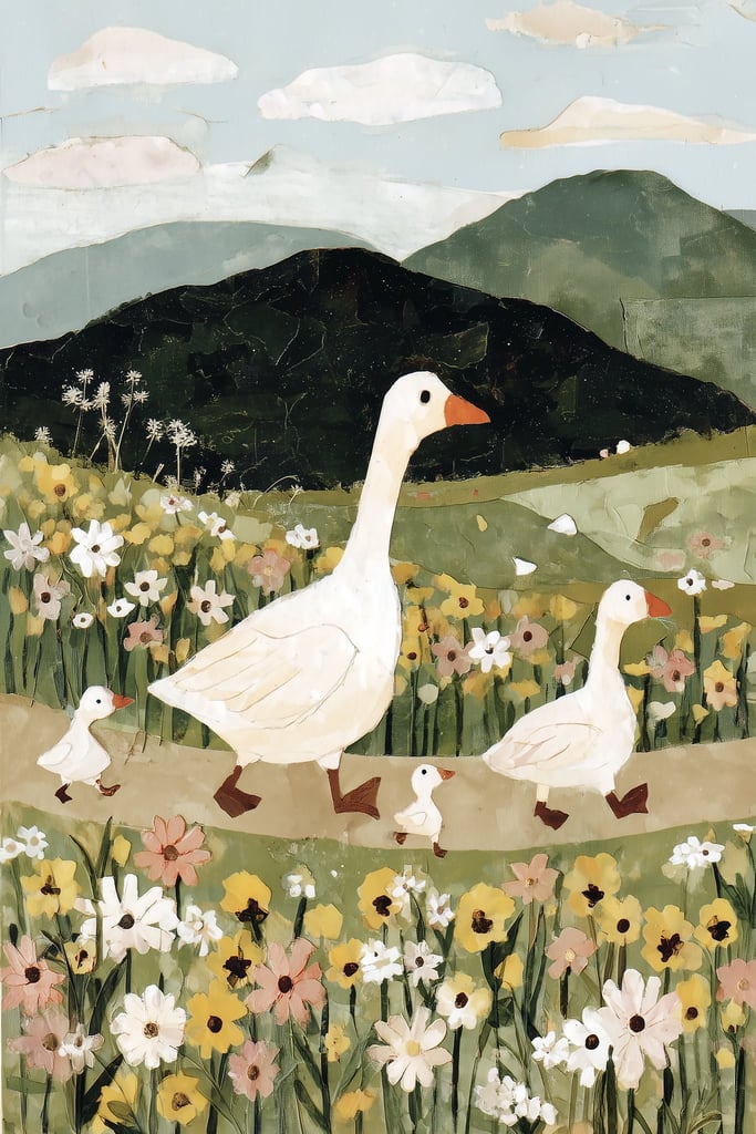 Geese in the Meadow by Anna Stone