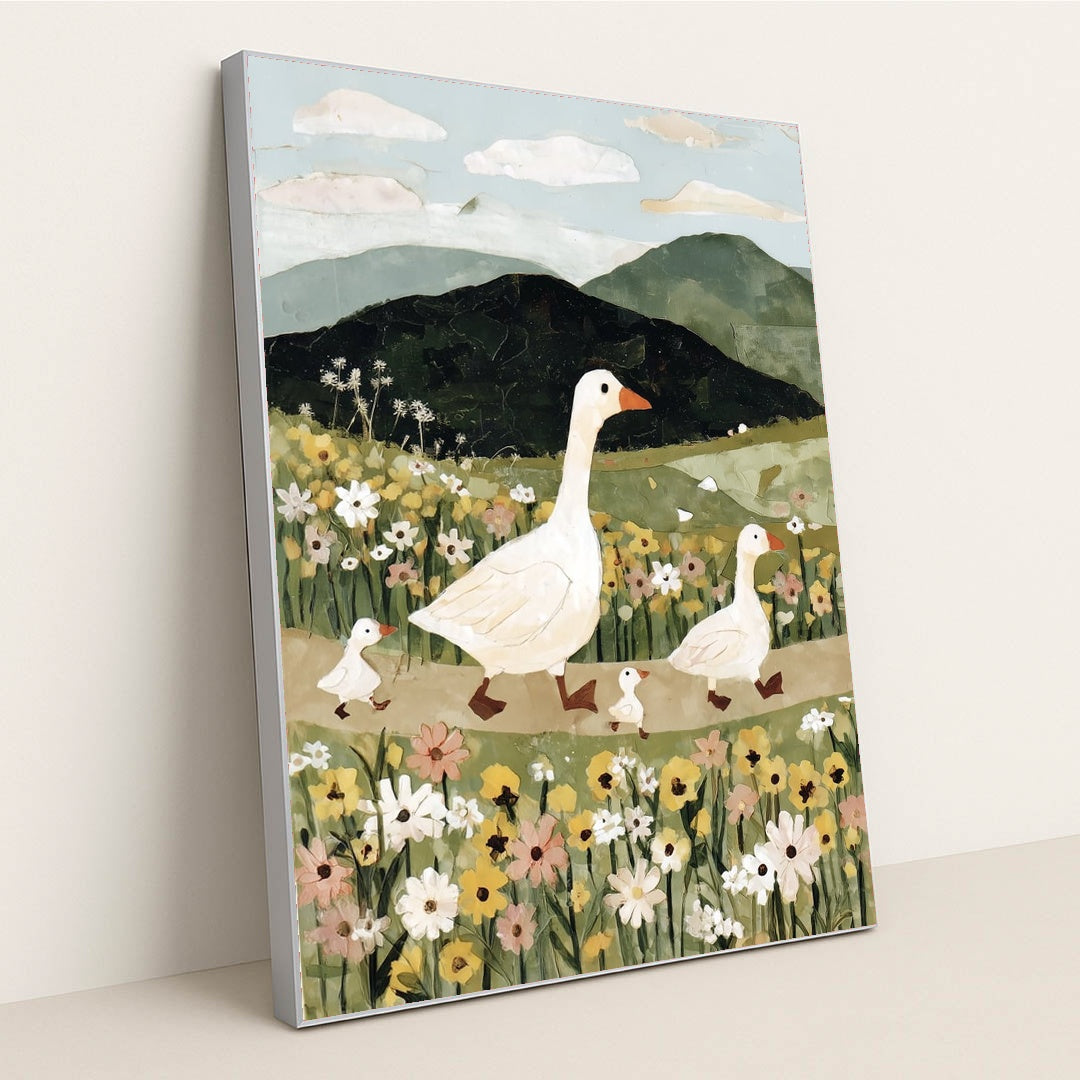 Geese in the Meadow by Anna Stone - Silver Frame Stretchiez
