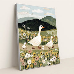 Geese in the Meadow by Anna Stone - Silver Frame Stretchiez