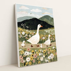 Geese in the Meadow by Anna Stone - White Frame Stretchiez