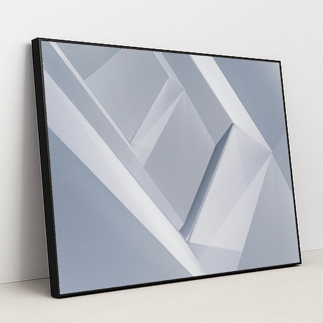 Geometric Serenity in Blue and Grey by David Yu - Black Frame Stretchiez