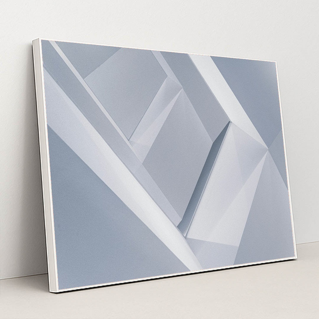 Geometric Serenity in Blue and Grey by David Yu - White Frame Stretchiez