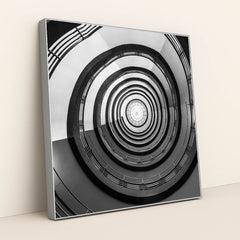 Geometric Spiral Staircase in Monochrome by Wolfgang Weiser - Silver Frame Stretchiez