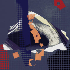 Deep Blue and Red Shapes with Orange Squares and Curved White Brushstrokes by Steve Johnson