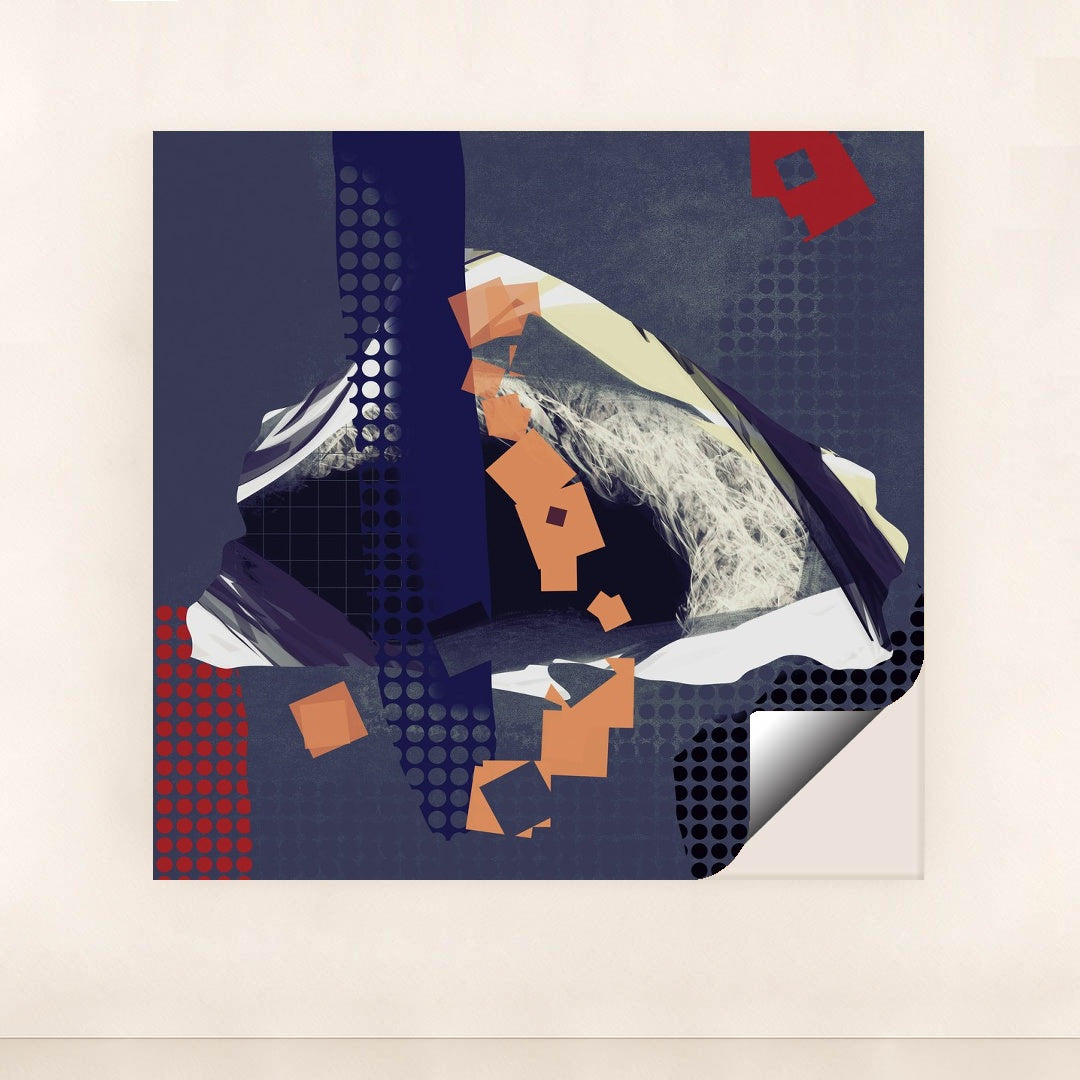 Deep Blue and Red Shapes with Orange Squares and Curved White Brushstrokes by Steve Johnson - Peeliez
