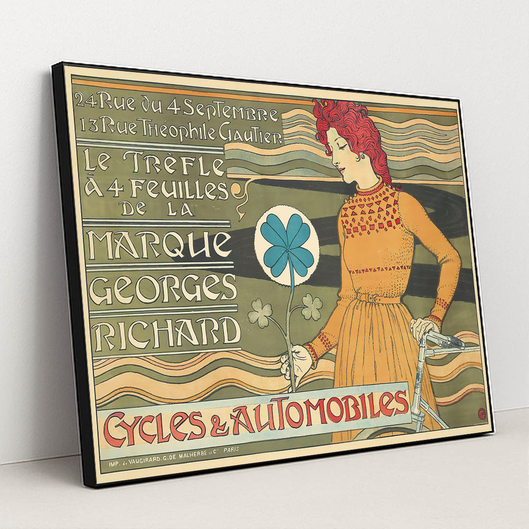 Marque Georges Richard, Cycles & Automobiles (1899) by Eugène Grasset - Black Frame Stretchiez