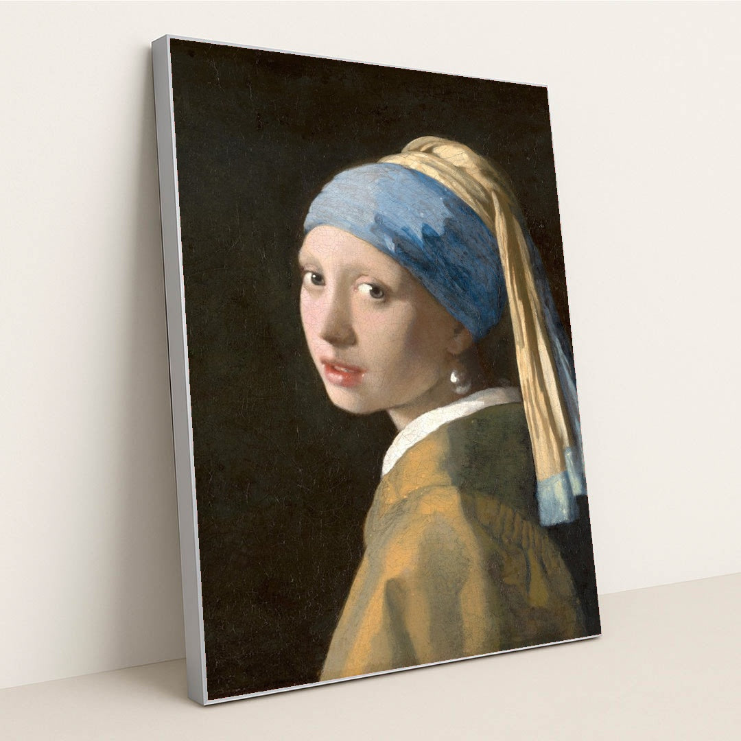 Girl with a Pearl Earring by Johannes Vermeer - Silver Frame Stretchiez