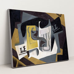 Glass and Newspaper (1917) by Juan Gris - Silver Frame Stretchiez