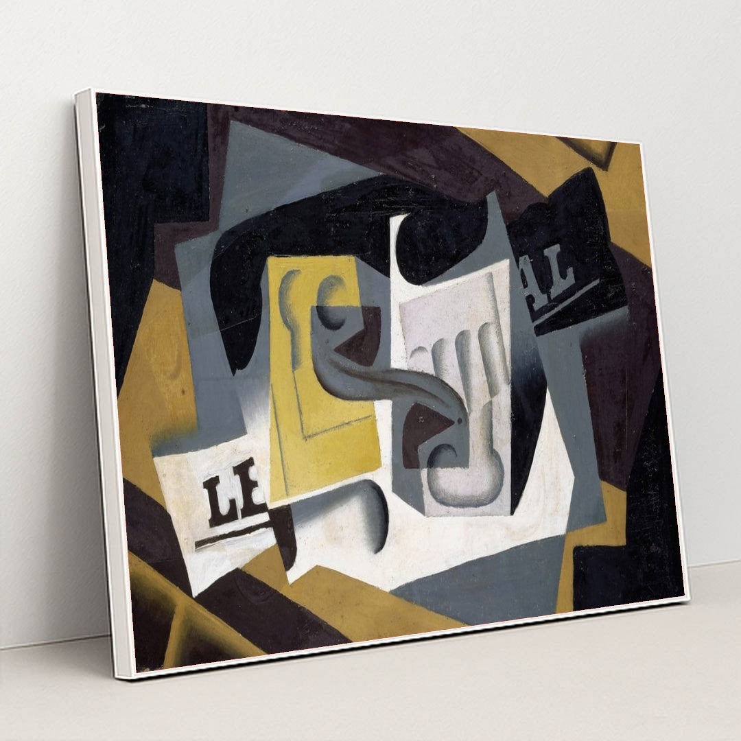 Glass and Newspaper (1917) by Juan Gris - White Frame Stretchiez