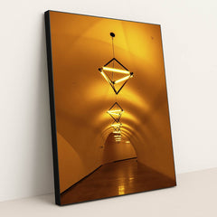 Glowing Geometry in a Dim Tunnel by Adrian Newell - Black Frame Stretchiez