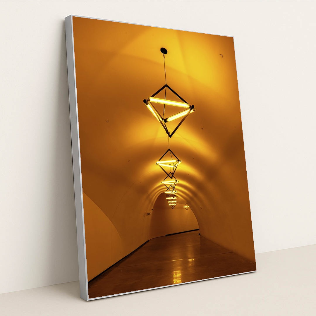 Glowing Geometry in a Dim Tunnel by Adrian Newell - Silver Frame Stretchiez
