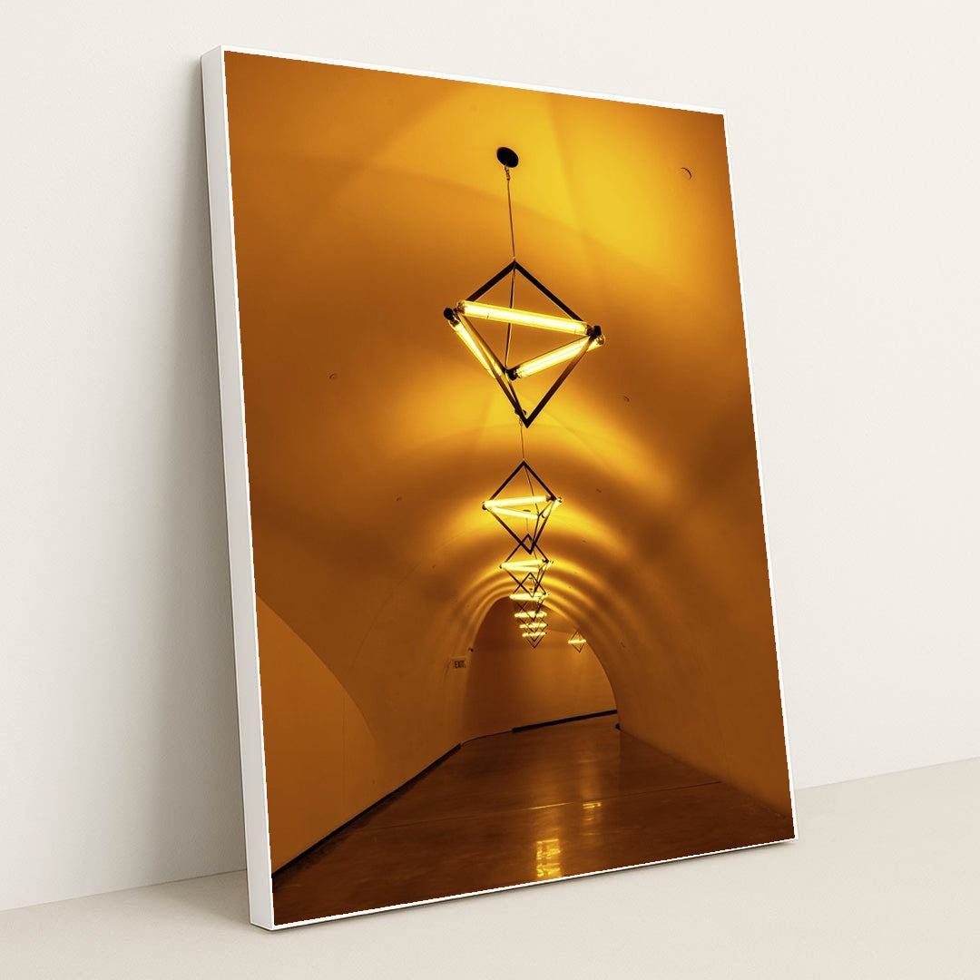 Glowing Geometry in a Dim Tunnel by Adrian Newell - White Frame Stretchiez