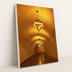 Glowing Geometry in a Dim Tunnel by Adrian Newell - White Frame Stretchiez
