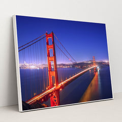 Illuminated Golden Gate Bridge: A Nighttime San Francisco Icon by Anonymous - White Frame Stretchiez