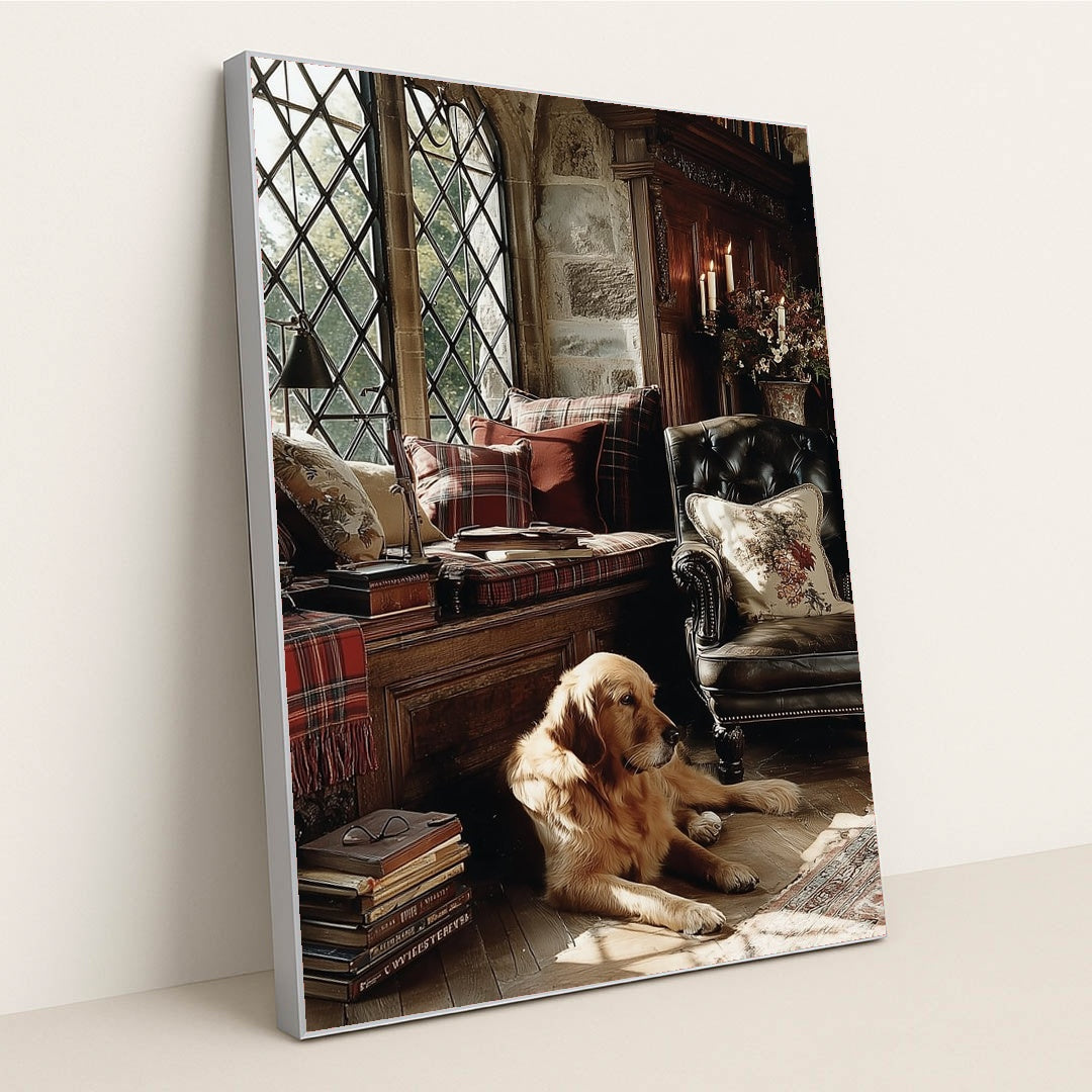 Golden Hour in the Library by Jessica A - Silver Frame Stretchiez