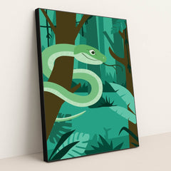 Vibrant Green Snake in the Forest by Andania Humaira - Black Frame Stretchiez