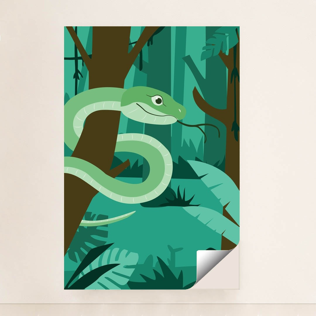 Vibrant Green Snake in the Forest by Andania Humaira - Peeliez