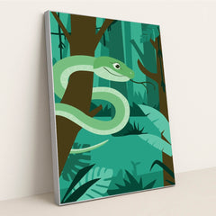 Vibrant Green Snake in the Forest by Andania Humaira - Silver Frame Stretchiez