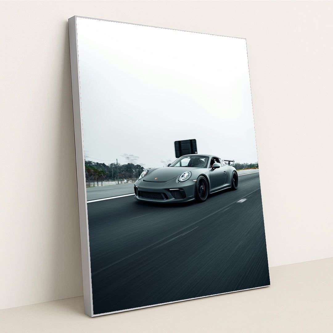 Grey Porsche 911 GT3 in Motion by Jaime Castrillon - Silver Frame Stretchiez