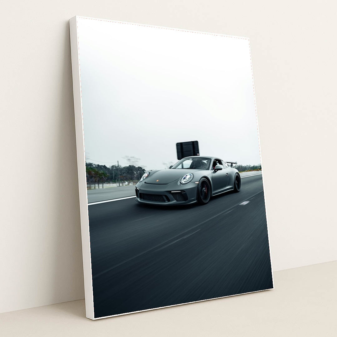 Grey Porsche 911 GT3 in Motion by Jaime Castrillon - White Frame Stretchiez