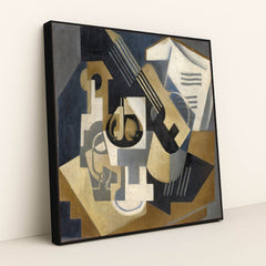 Guitar and Fruit Bowl on a Table (Guitar and Fruit Bowl) (1917) by Juan Gris - Black Frame Stretchiez