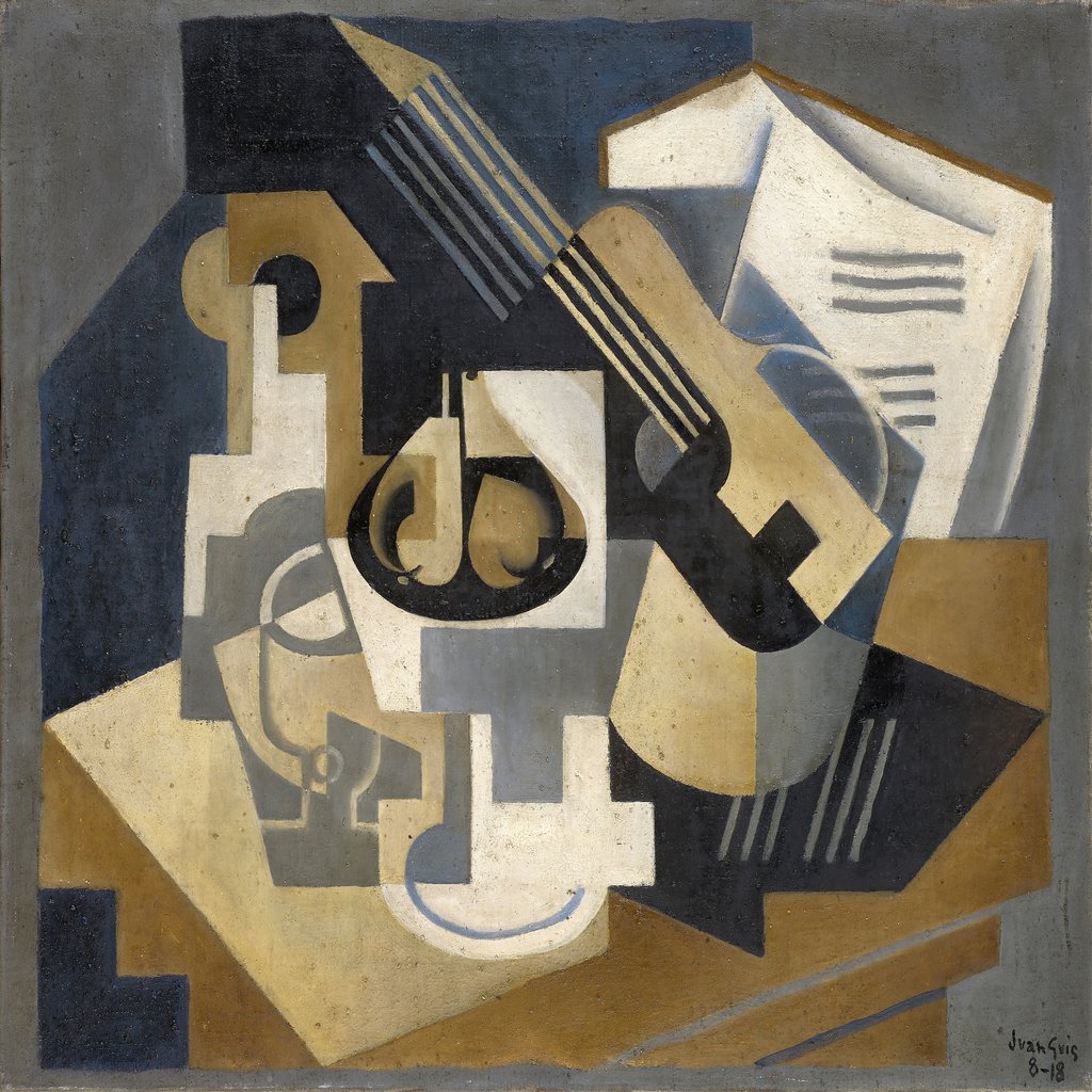 Guitar and Fruit Bowl on a Table (Guitar and Fruit Bowl) (1917) by Juan Gris