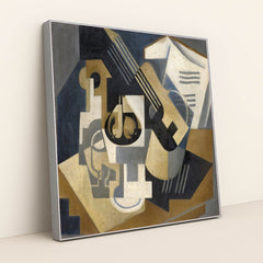 Guitar and Fruit Bowl on a Table (Guitar and Fruit Bowl) (1917) by Juan Gris - Silver Frame Stretchiez