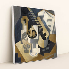 Guitar and Fruit Bowl on a Table (Guitar and Fruit Bowl) (1917) by Juan Gris - White Frame Stretchiez