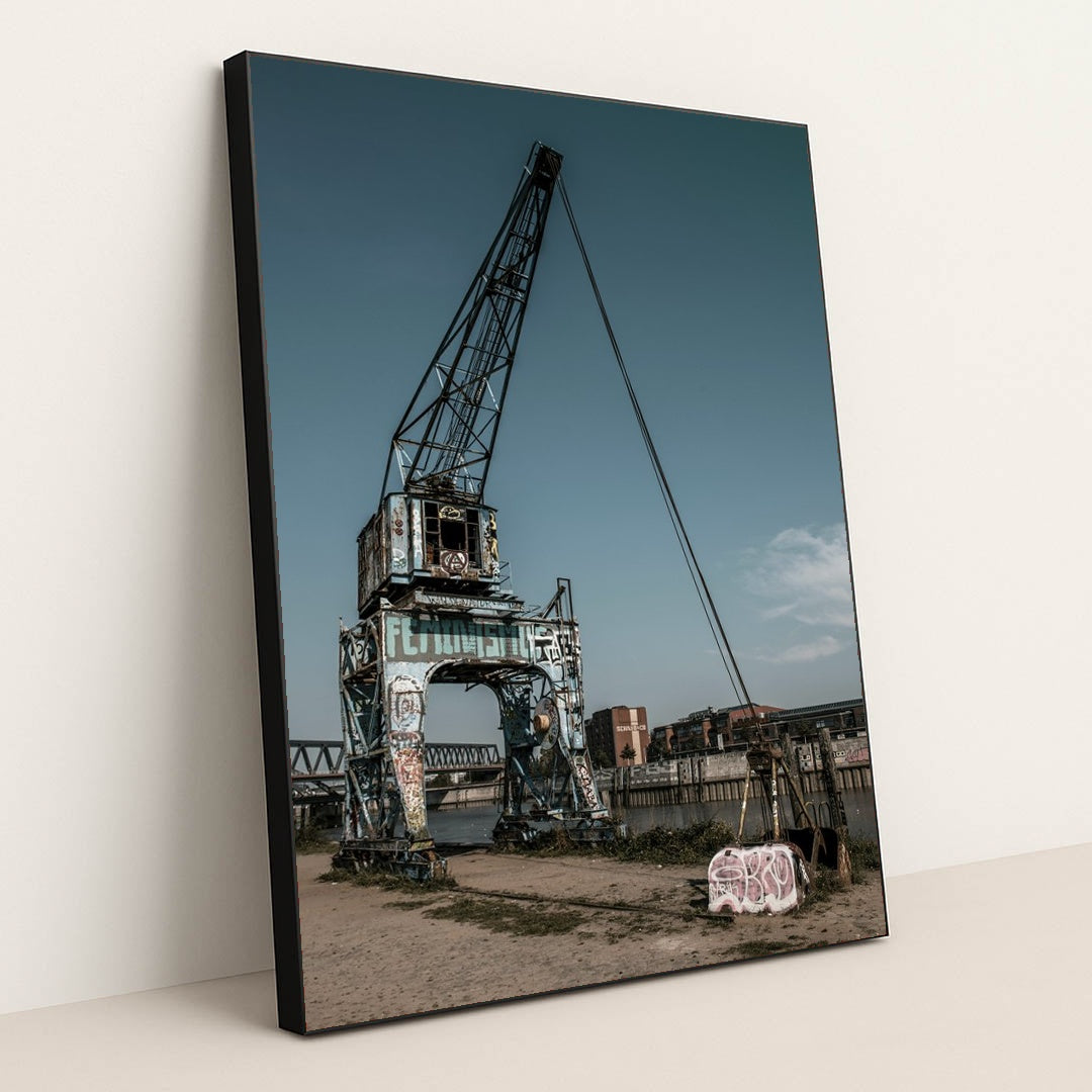 Vibrant Graffiti on Hamburg's Crane by Wolfgang Weiser - Black Frame Stretchiez