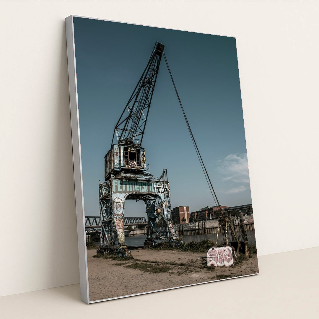 Vibrant Graffiti on Hamburg's Crane by Wolfgang Weiser - Silver Frame Stretchiez