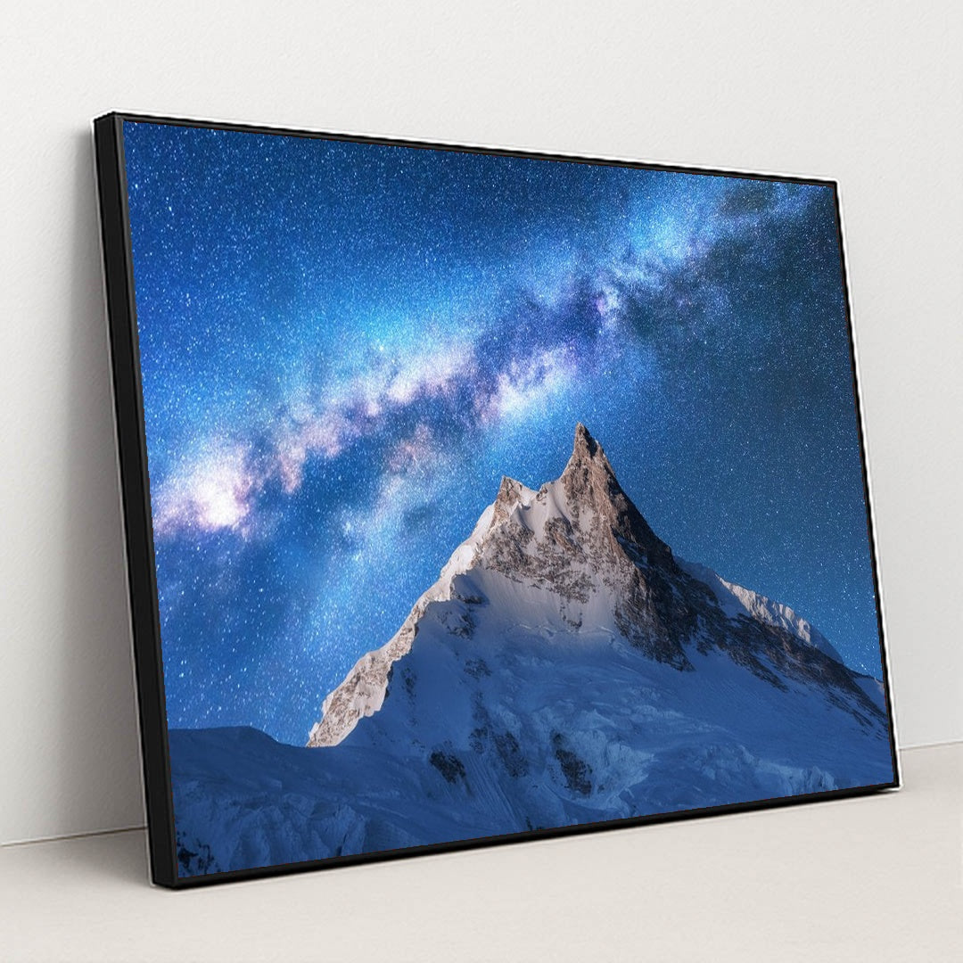 Starlit Himalayan Peaks: A Milky Way Wonderland by Anonymous - Black Frame Stretchiez