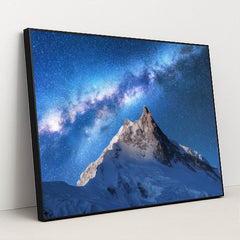 Starlit Himalayan Peaks: A Milky Way Wonderland by Anonymous - Black Frame Stretchiez