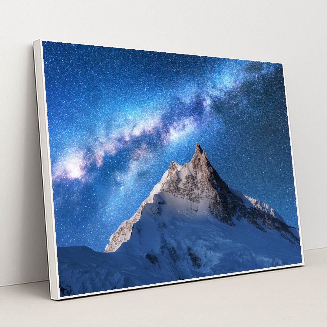 Starlit Himalayan Peaks: A Milky Way Wonderland by Anonymous - White Frame Stretchiez