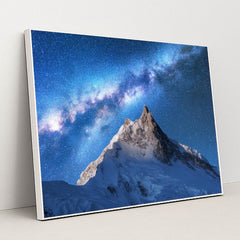 Starlit Himalayan Peaks: A Milky Way Wonderland by Anonymous - White Frame Stretchiez