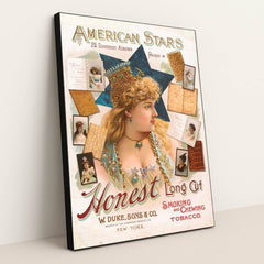 American stars, 25 different albums packed in Honest long cut smoking and chewing tobacco (1887)