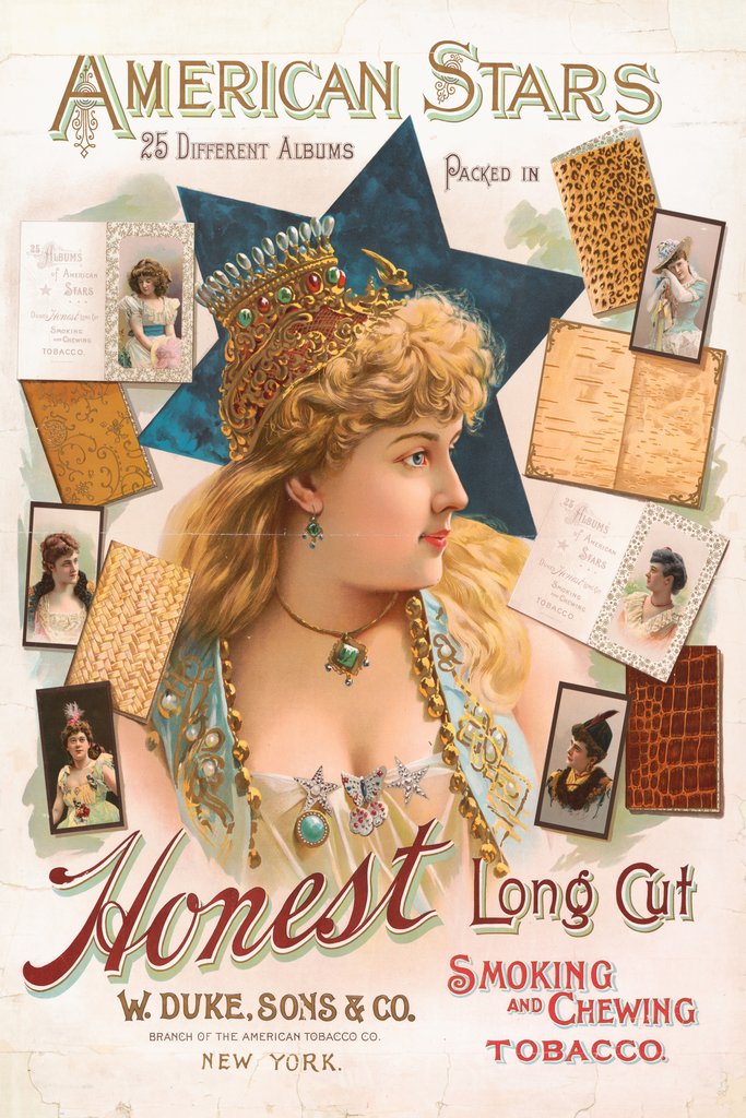 Knapp & Co. - American stars, 25 different albums packed in Honest long cut smoking and chewing tobacco (1887)